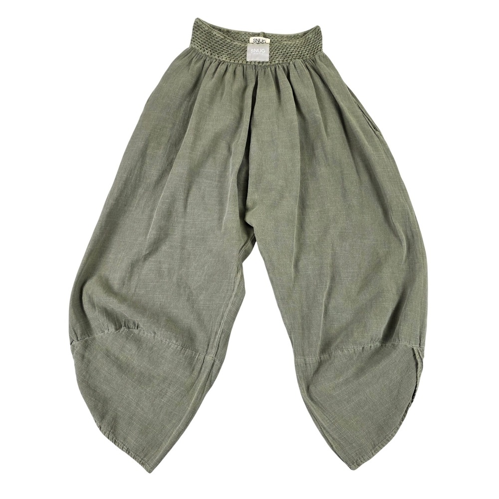 SNUG Brandwear Women XL Olive Green Harem Pants Drop Crotch Lagenlook Boho Smock